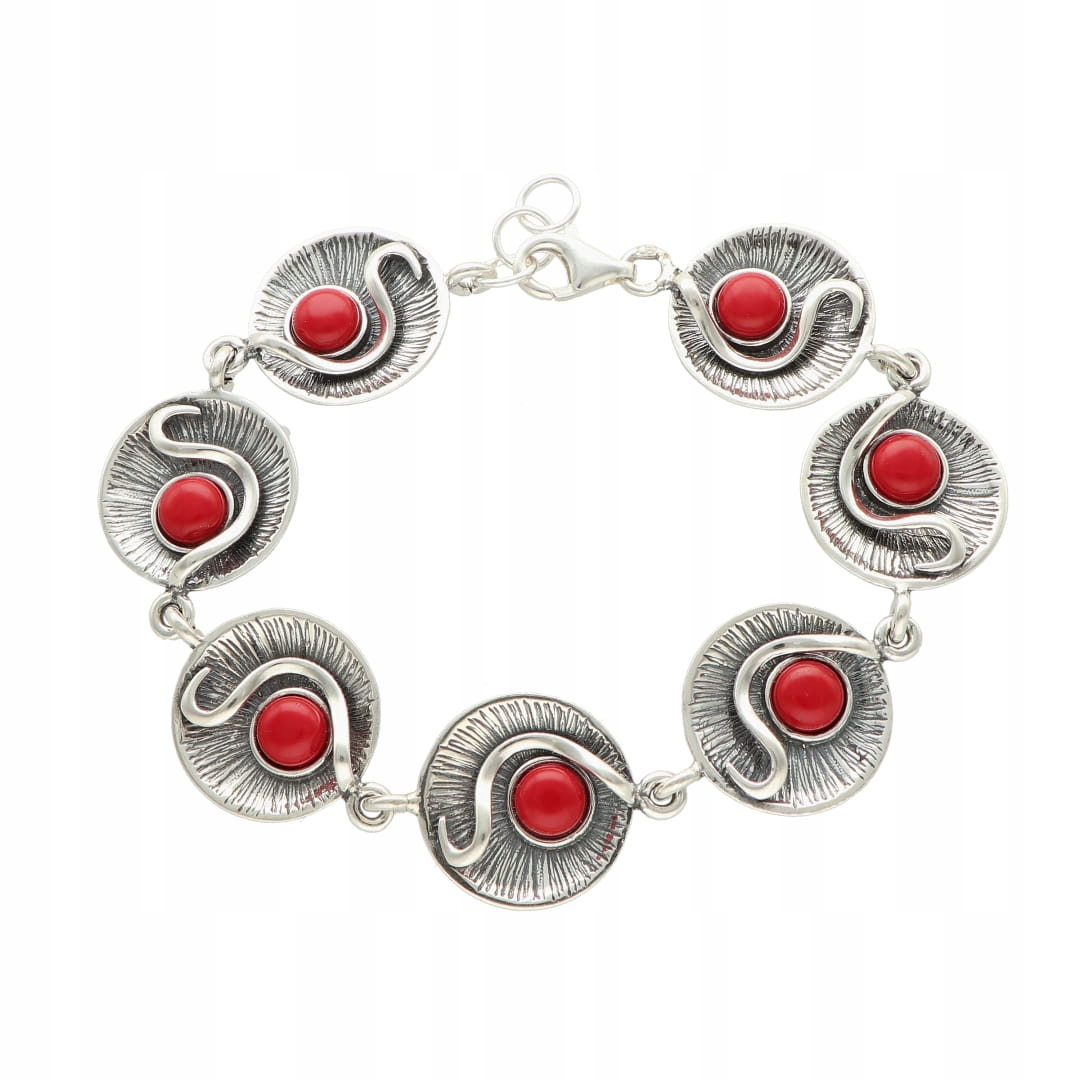 Kruhový náramek s korálem, stříbro