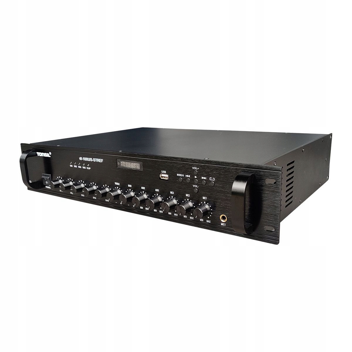 Tonsil Wzmacniacz Radiowęzłowy W-100U 5 stref Nagłośnienie 100V MP3 USB FM Marka Tonsil