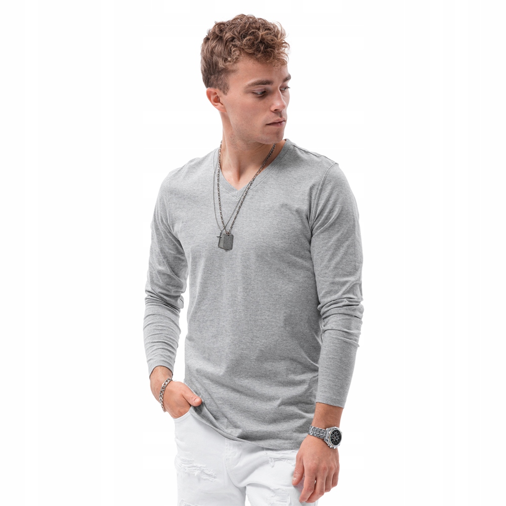 

Longsleeve męski V-neck basic L136 szary m. M