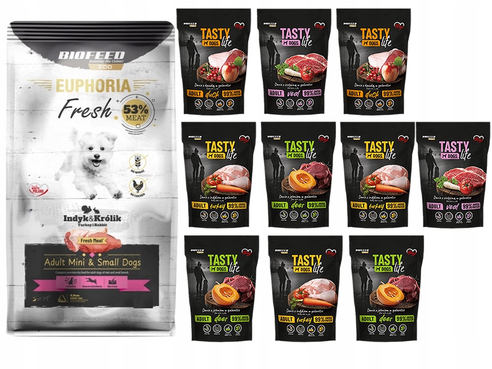 Biofeed Euphoria Fresh Adult mini Indyk Królik 8KG 10x 150g saszetki