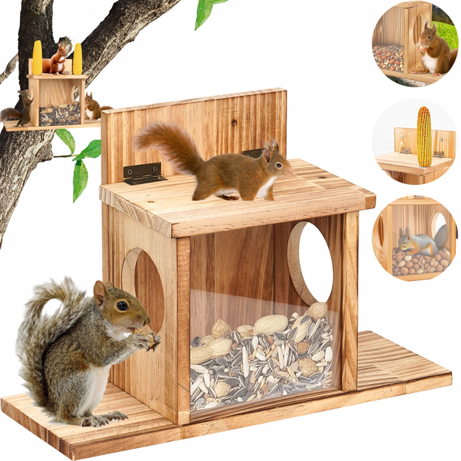 Levně Krmítko Pro Veverky Závěsné Dřevěné Na Kukuřici Arašídy