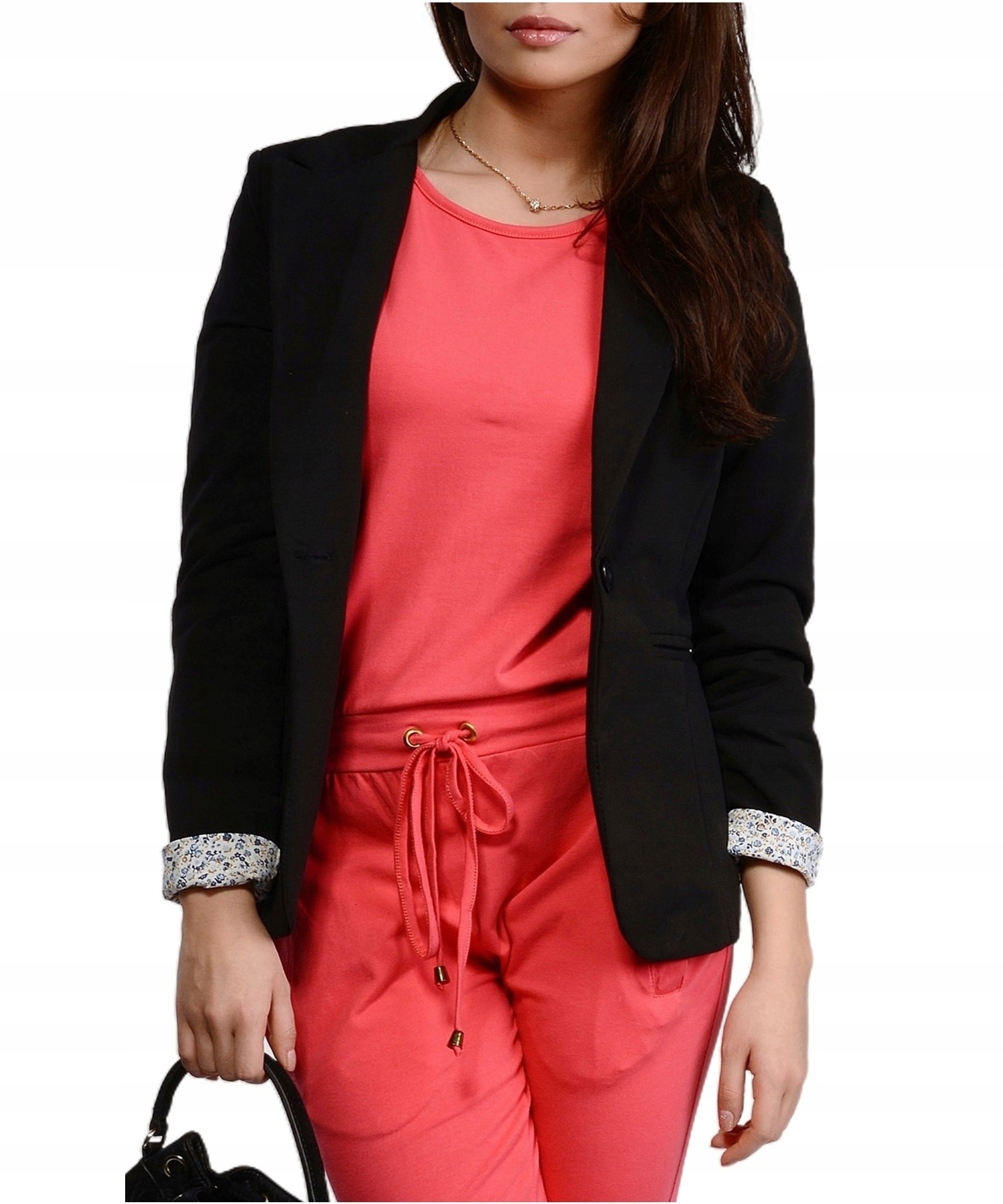 Bawełniana dresowa marynarka damska żakiet rekaw wywijany długi XXL/44