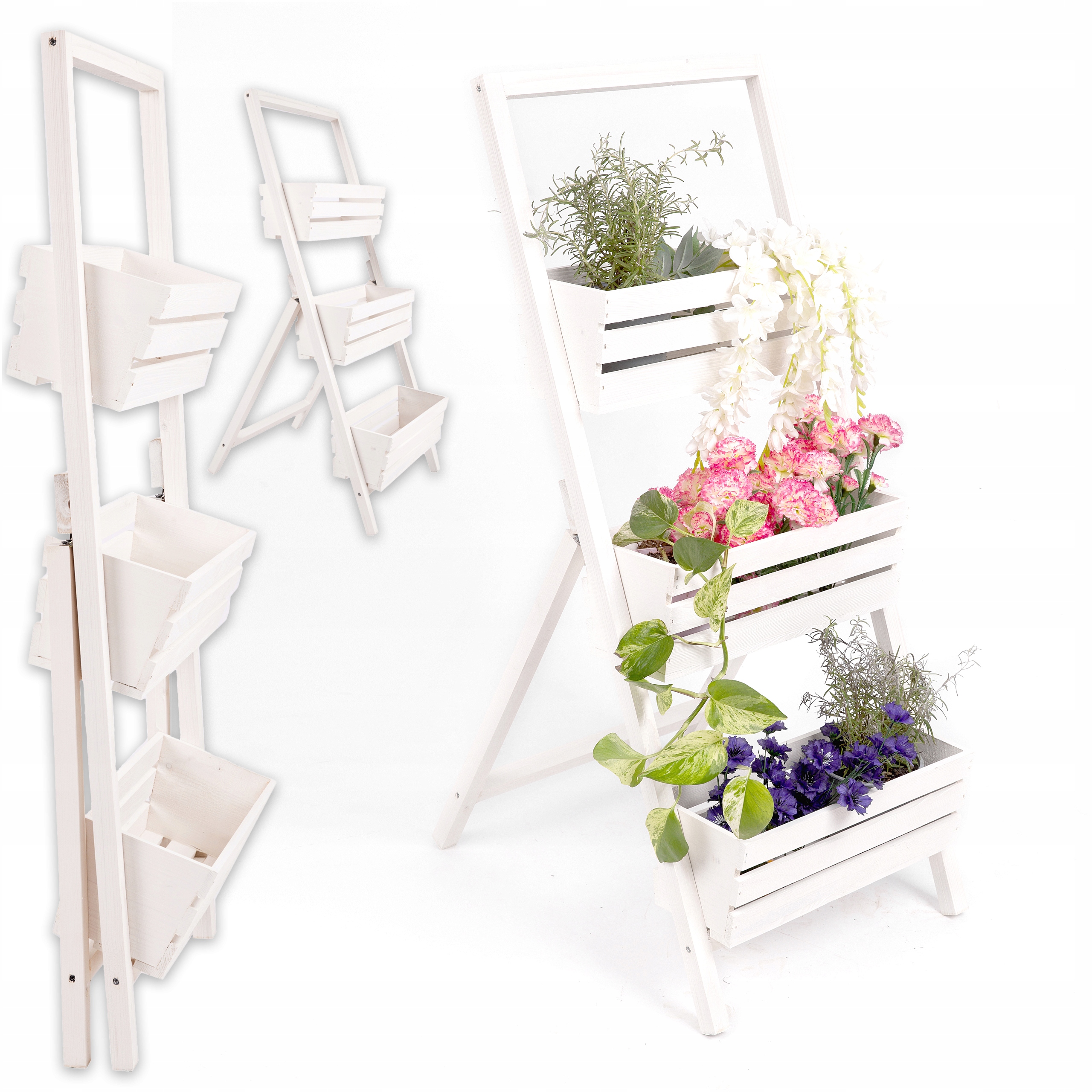 Květinový Stojan Dřevěný na Květiny Žebřík Zahradní Stojící na terasu