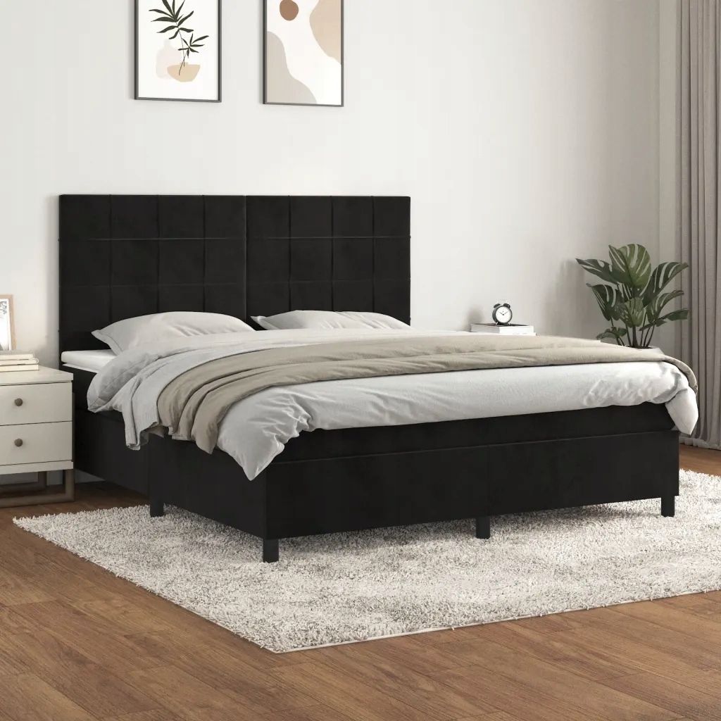 Box spring postel s matrací černá 180x200 cm samet Černý 3143039