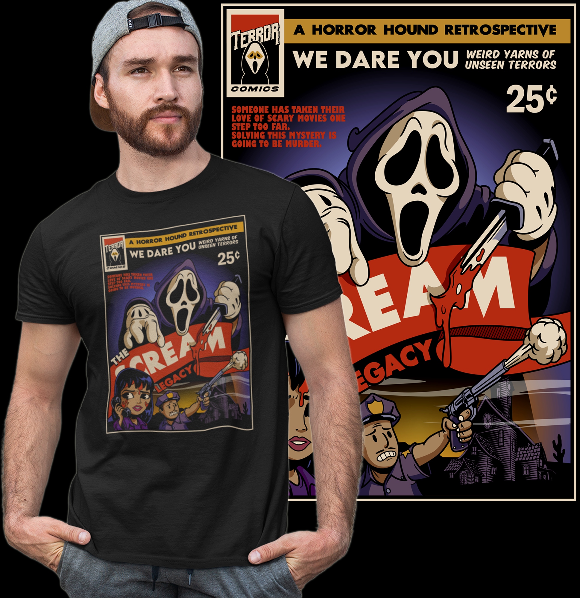 

Zabawna Koszulka Halloween Krzyk Plakat Retro S