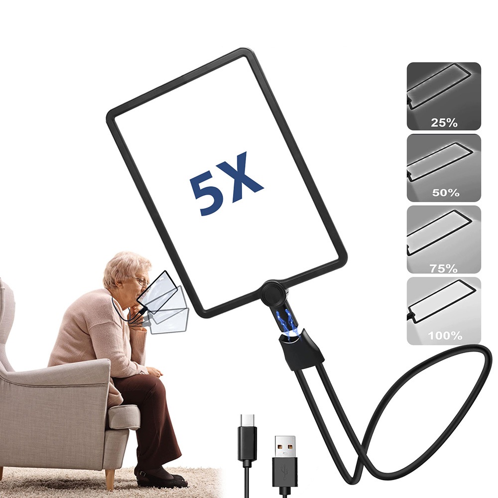 Velká Čtecí Lupa 5X 50 Led – Regulace Jasu Usb-c 24 X 17 CM