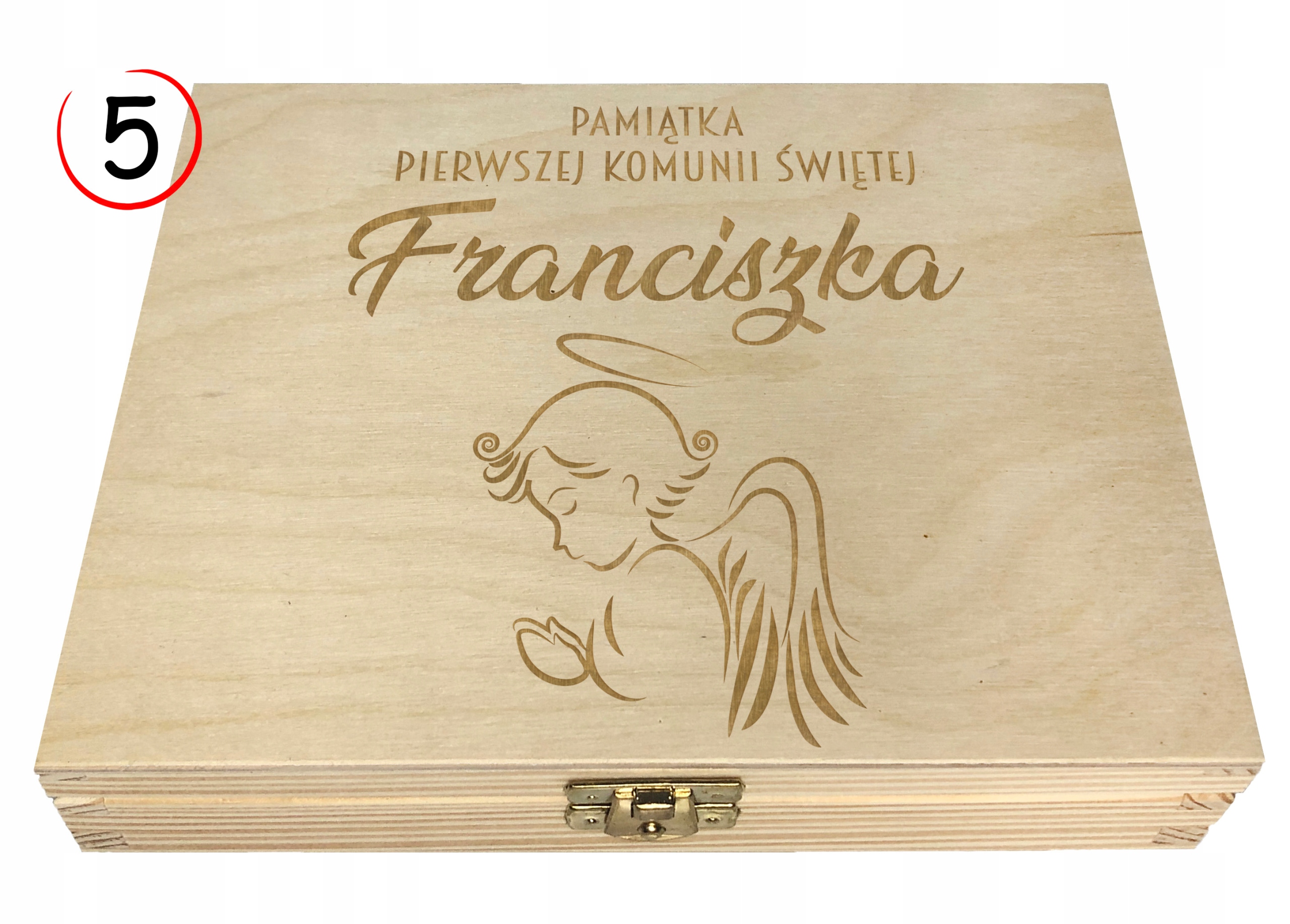 PREZENT NA CHRZEST KOMUNIĘ BIBLIA W DREWNIANYM PUDEŁKU Z WŁASNYM GRAWEREM Język publikacji polski