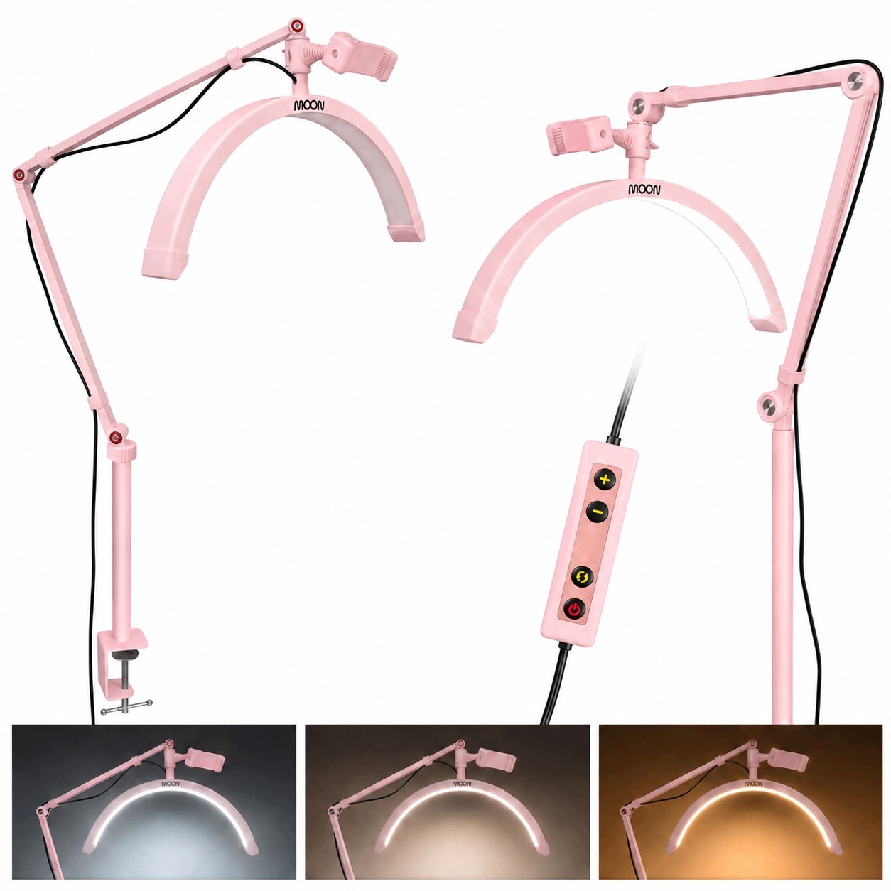 Lampa Led Kosmetyczna Moon Łuk 20W Do Rzęs Do Biurka Biała 42 cm