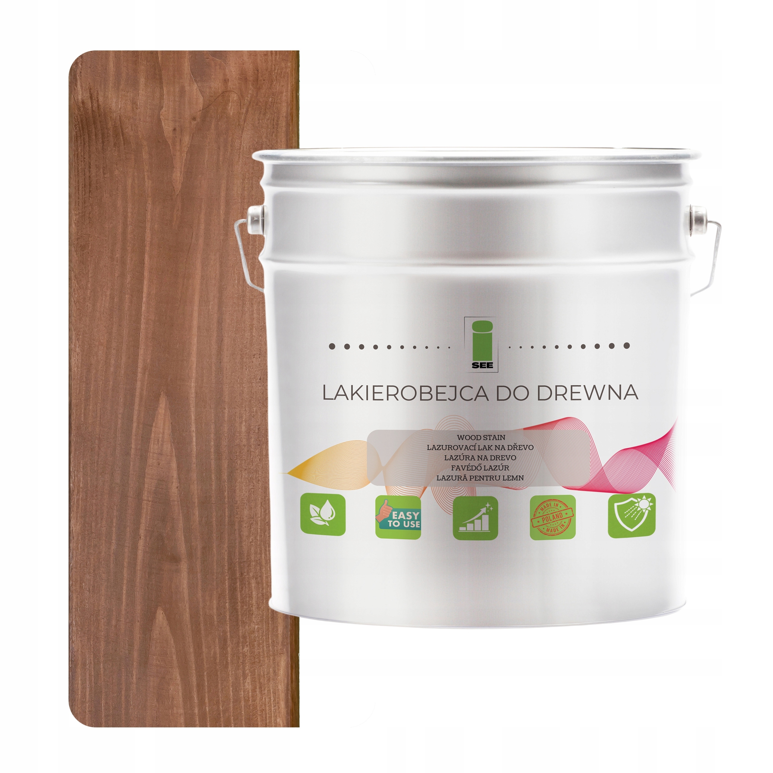 Lak na dřevo hnědý, hydrofobní, bez zápachu, satén 3v1 5L D070