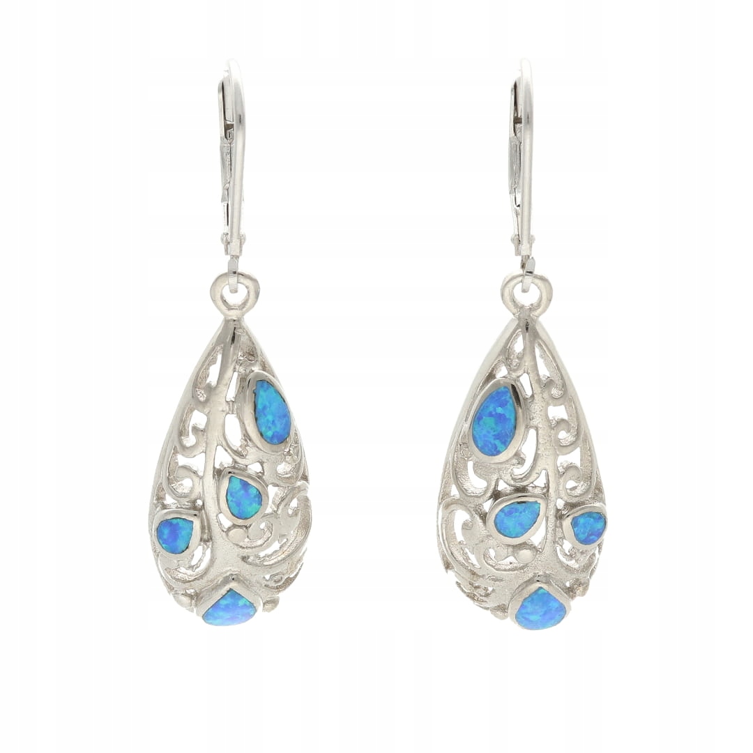 Náušnice s velkou slzou a modrým opálem