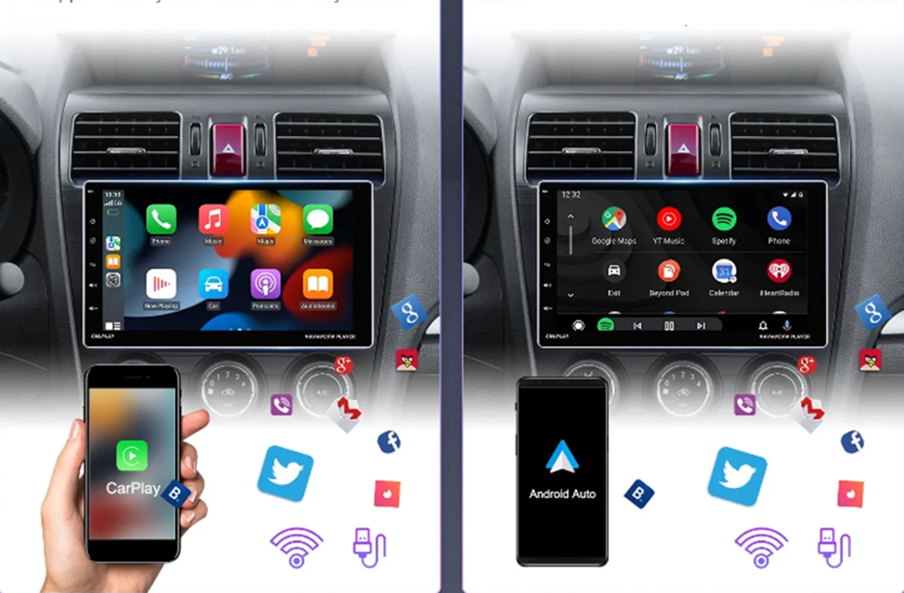 Radio Samochodowe 1DIN 9' 4/64GB AndroidAuto CarPlay RDS BT USB WiFi GPS 4G Model 9 AA/CP 4/64 4G K