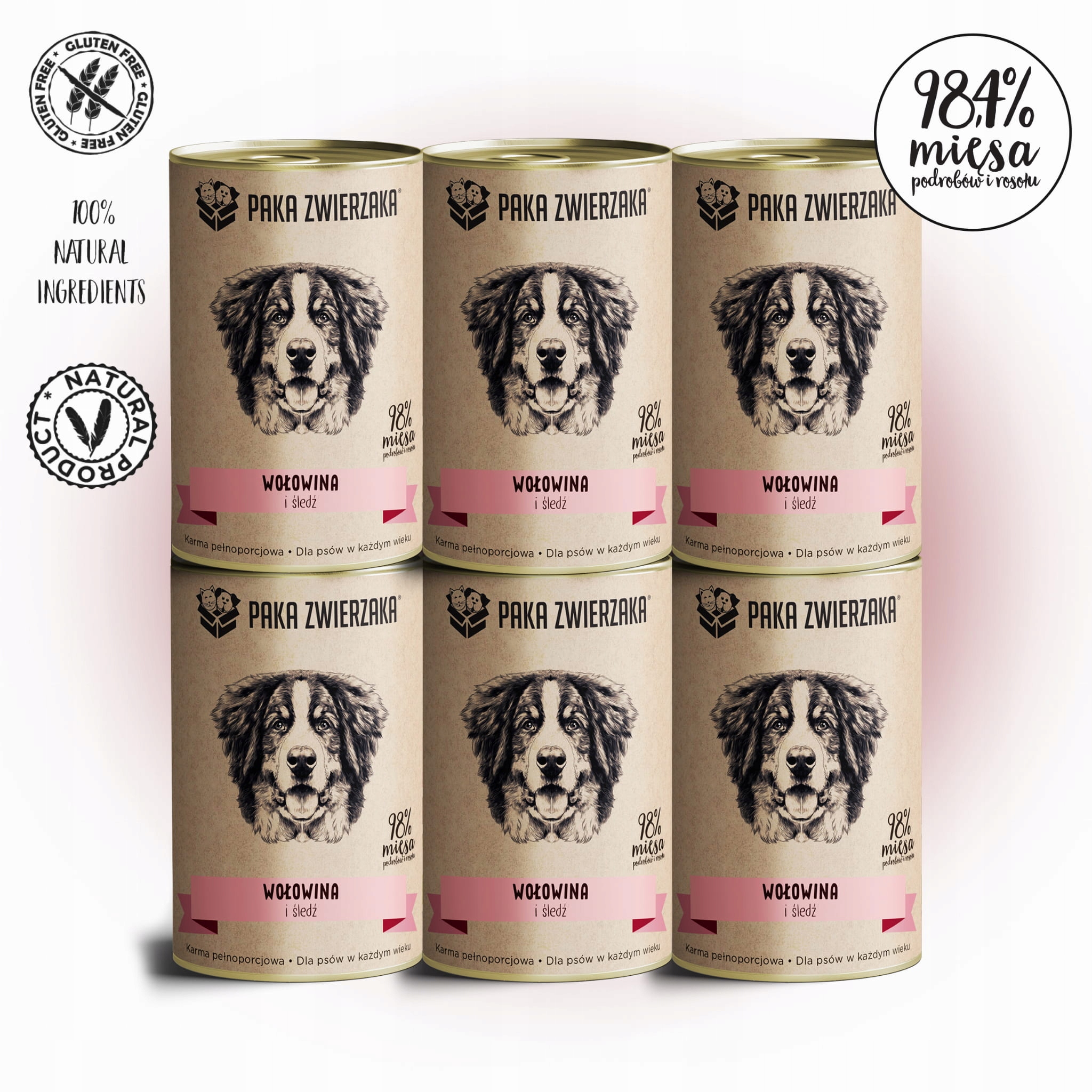 Levně Mokré krmivo Paka Zwierzaka Hovězí a sleď Balení 6 Kusů 6x400g