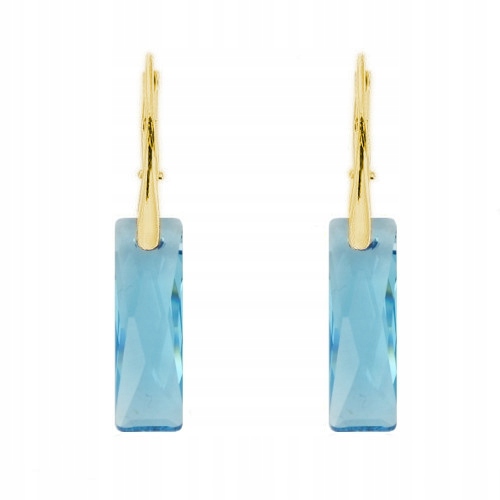 Stříbrné 925 pozlacené náušnice s kr. Swarovski Queen Baguette Aquamarine