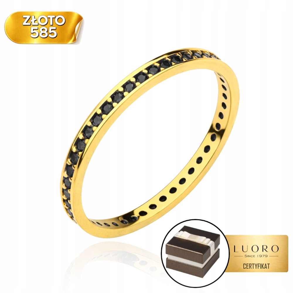 Prstýnek 585 14K Jednořadý Černé Kameny Jemný R11