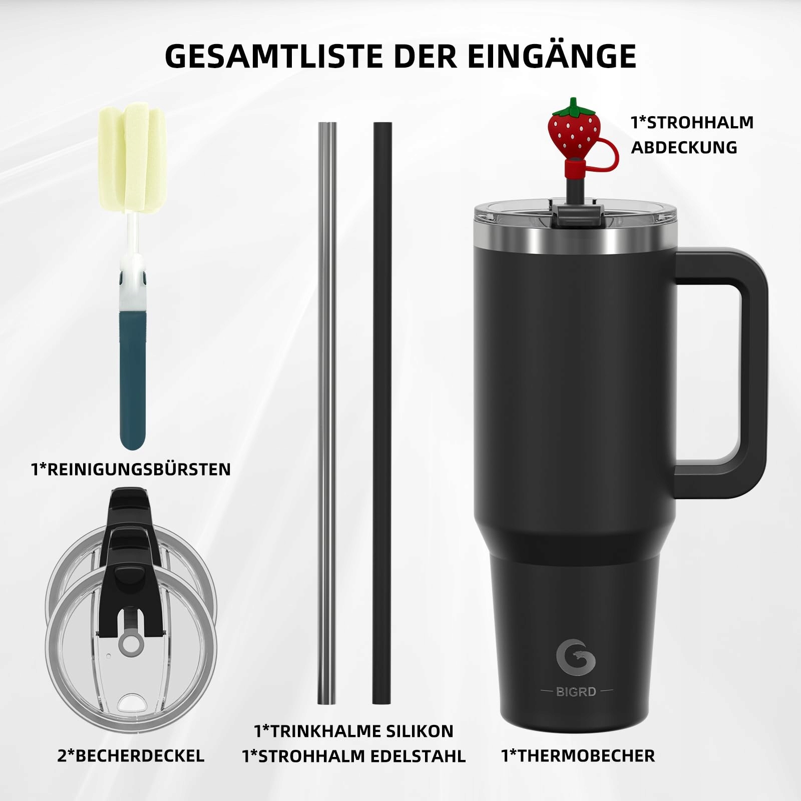BIGRD KUBEK TERMICZNY 1.18L ZE SŁOMKĄ STAL NIERDZEWNA CZARNY — miniatura 9
