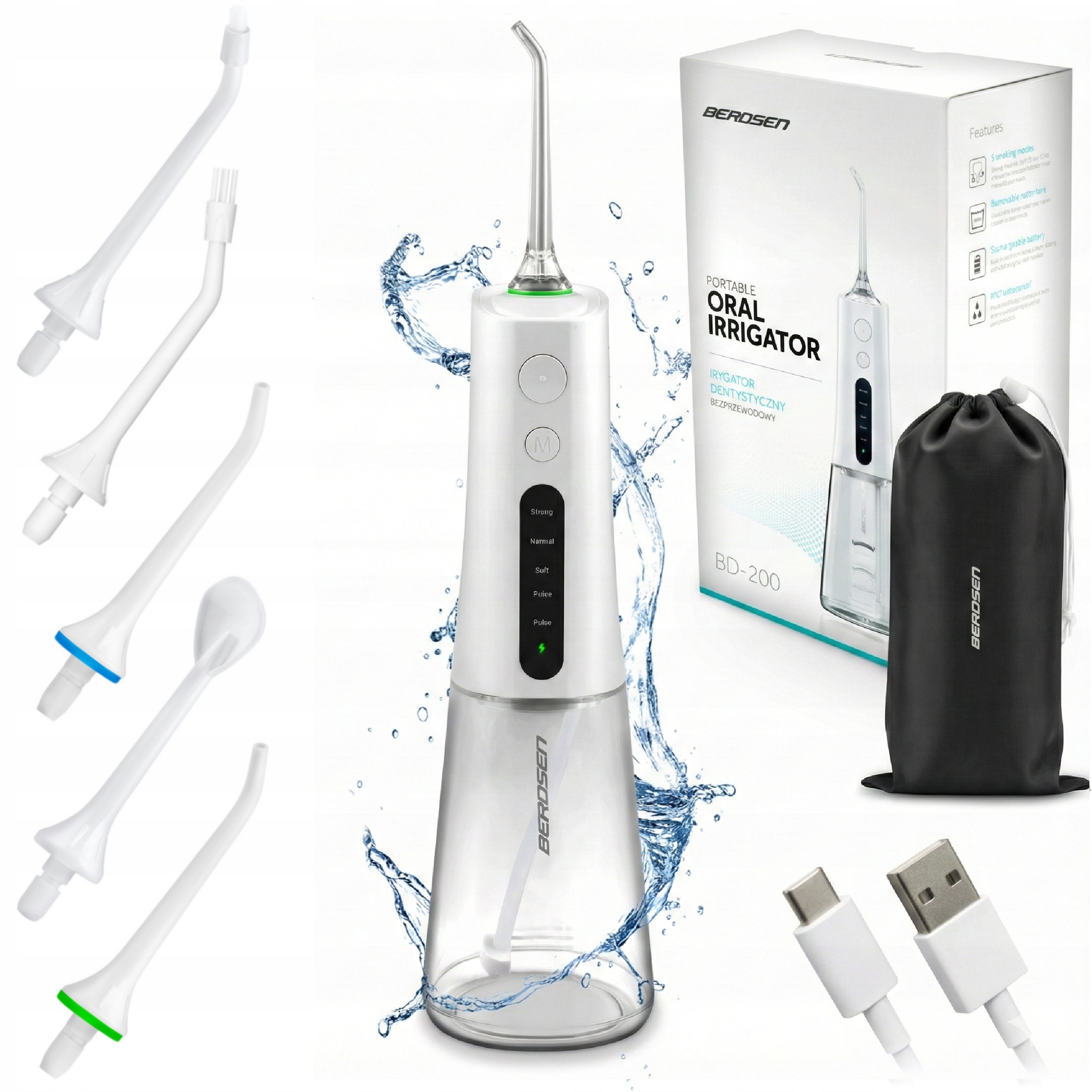 Irygator do zębów bezprzewodowy Dentystyczny Berdsen 5 końcówek 5 trybów