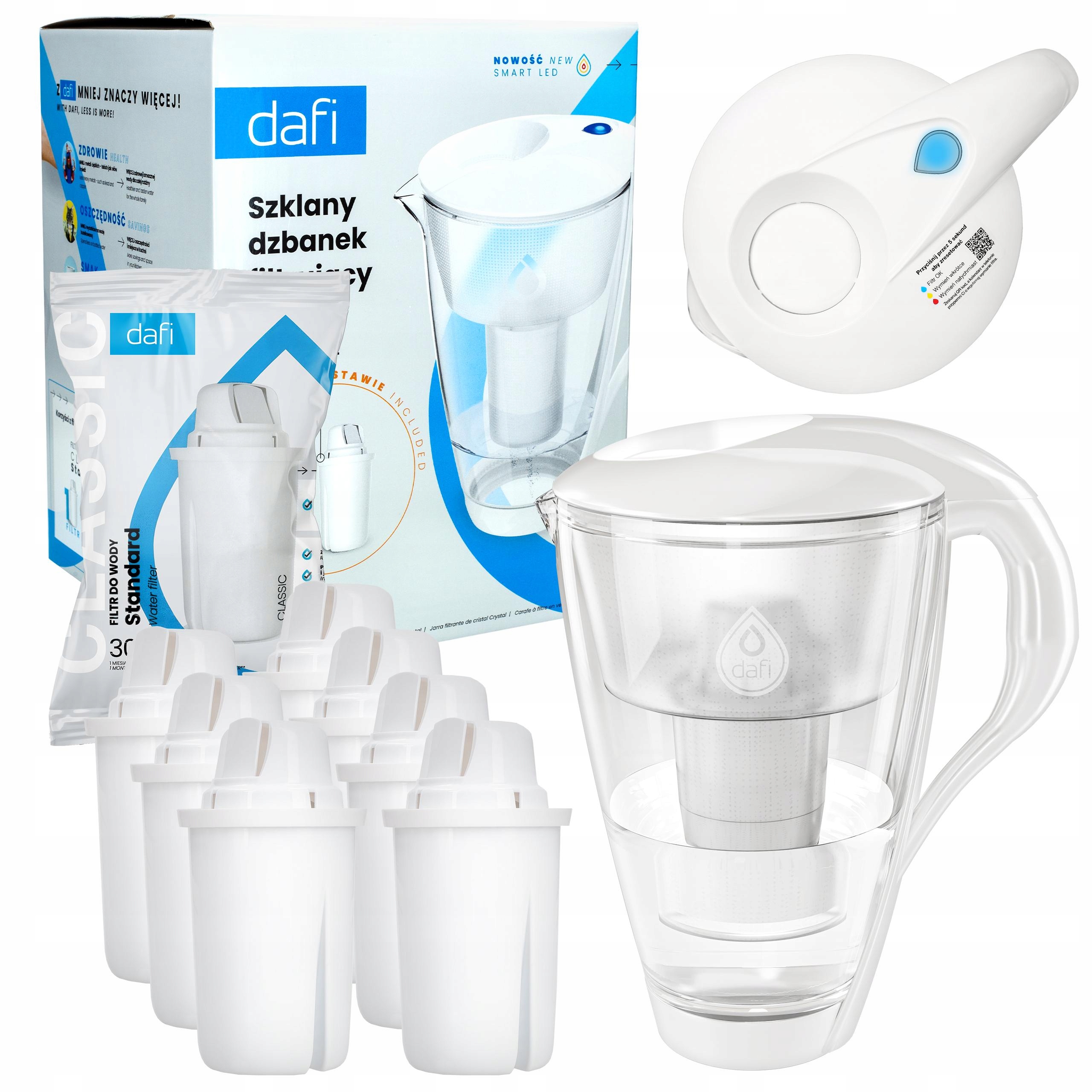 Szklany Dzbanek Filtrujący Dafi Unimax Led 2L 8x Filtr Wkład Wody Dafi