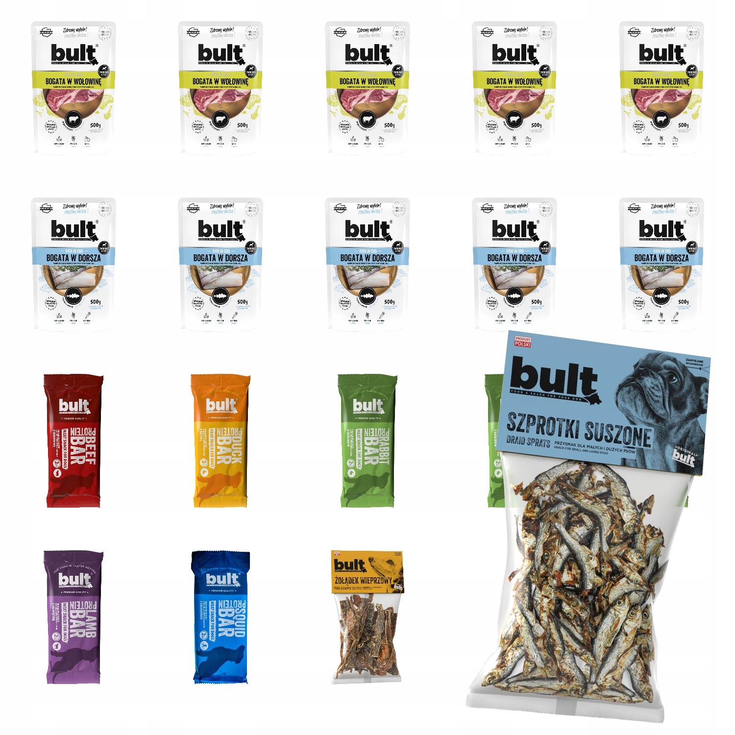 Levně MIX Vlhké Krmivo Bult Sáček 10x500G Hovězí Příčesek Pochoutky