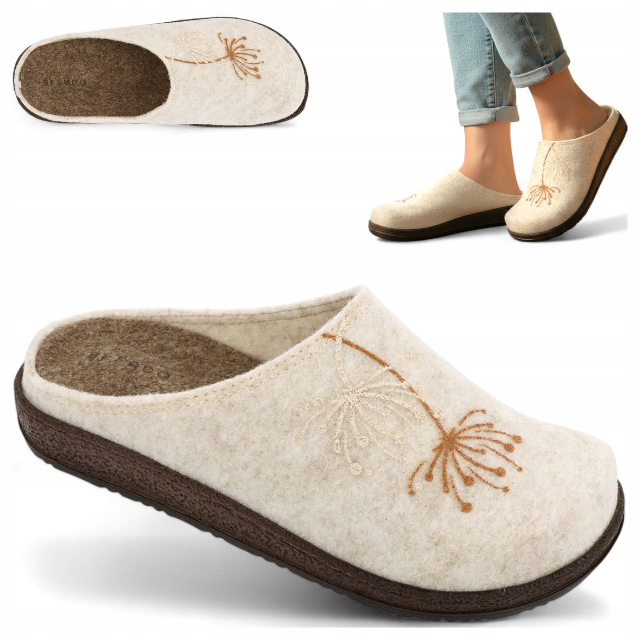 Kapcie Domowe Ciepłe Befado 38 Damskie Klapki Filcowe Beżowe ciapy