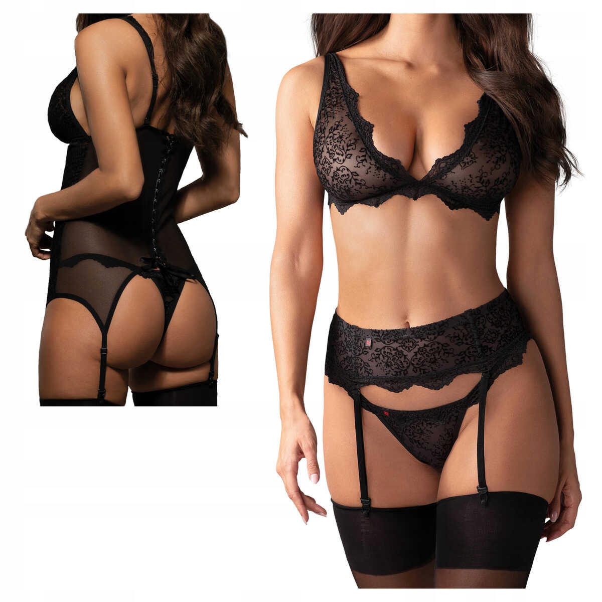 Obsessive korzet a tanga Emperita černá 2XL