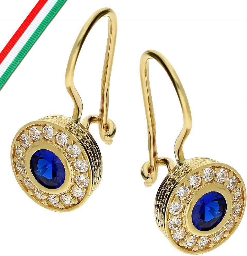 Zlaté náušnice 585 safírový kulatý zirkon, elegantní vzor jako dárek