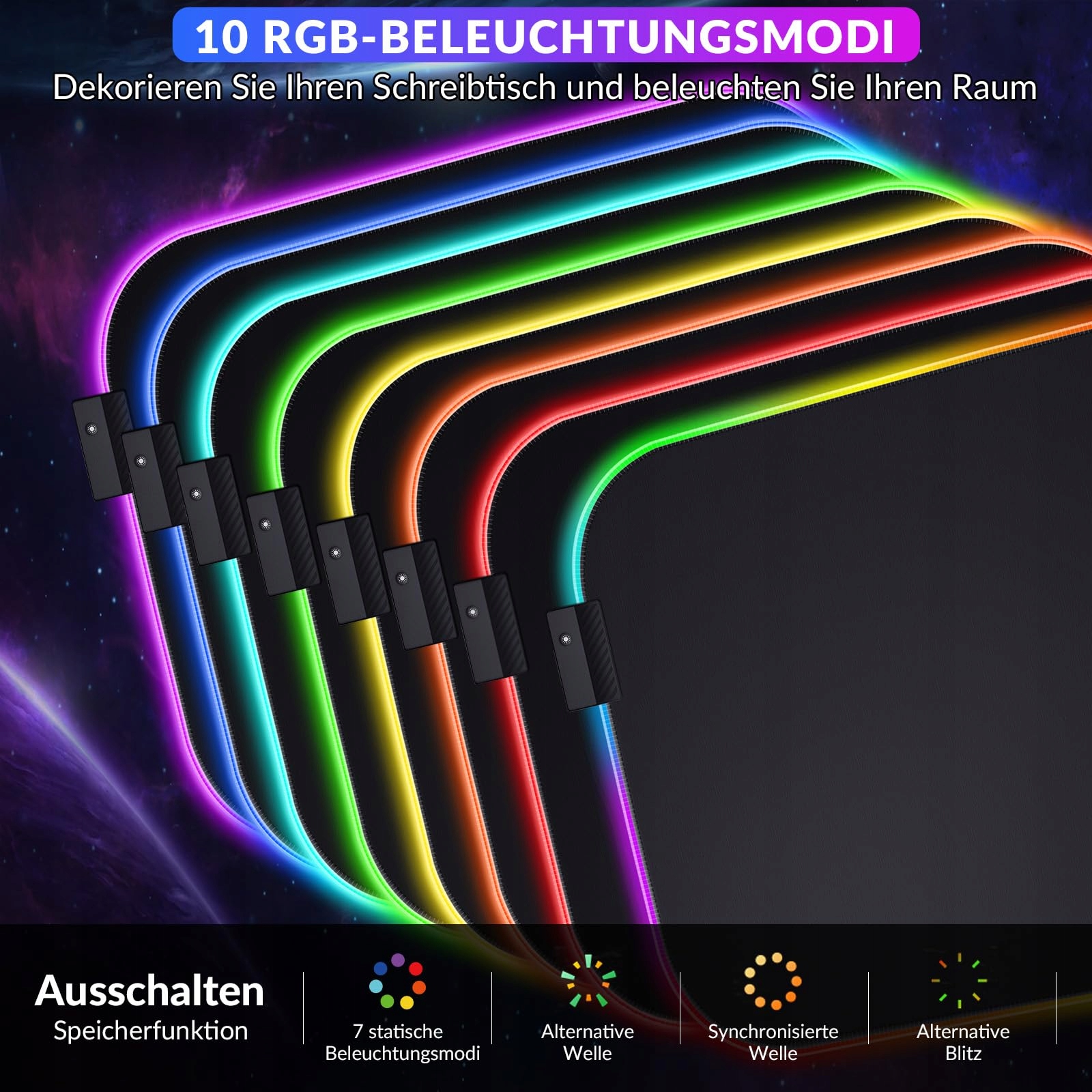GIMARS Podkładka Pod Mysz RGB Gaming Z Podpórką Ergonomiczna Antypoślizgowa — miniatura 3