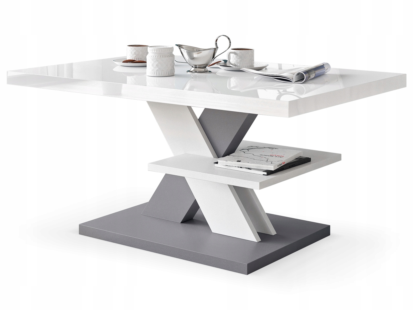 

Cross Biały Połysk/Szary Ława Stolik Z Półką