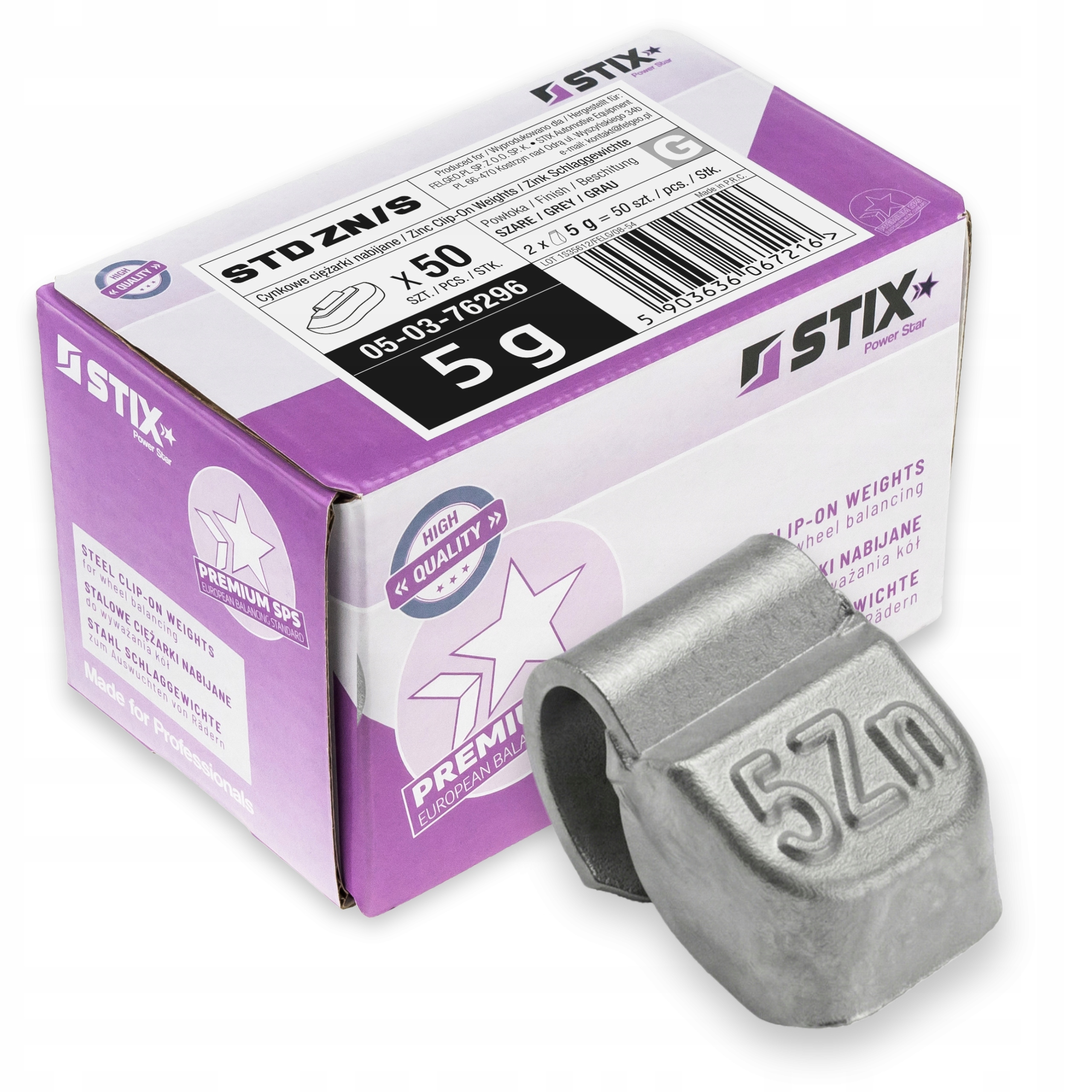 Ciężarki Cynkowe Nabijane Do Felg Stalowych Std Zn/s 5g 50 sztuk Stix
