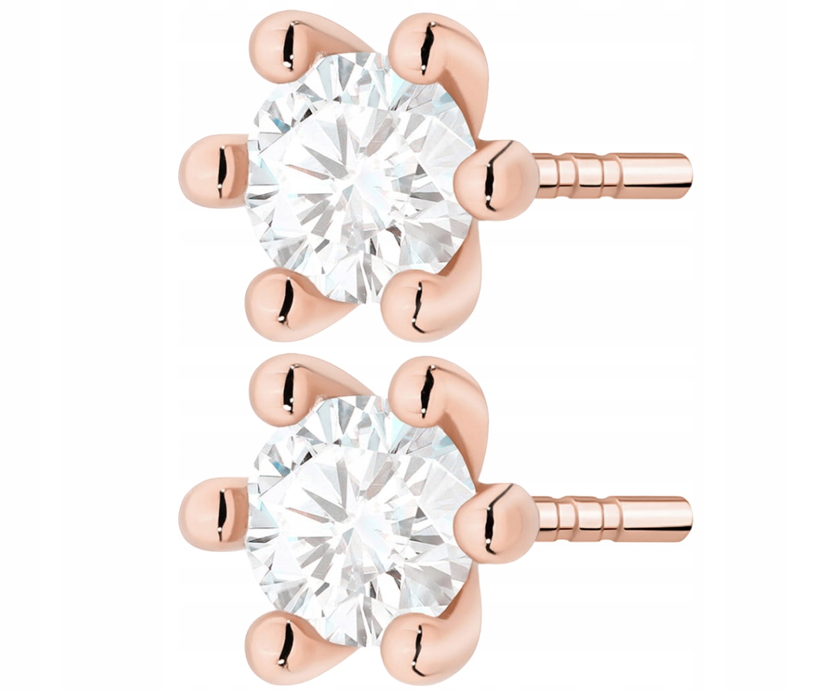Złote Kolczyki Z Diamentami 0,60 Ct Sztyft Grawer 14K Różowe