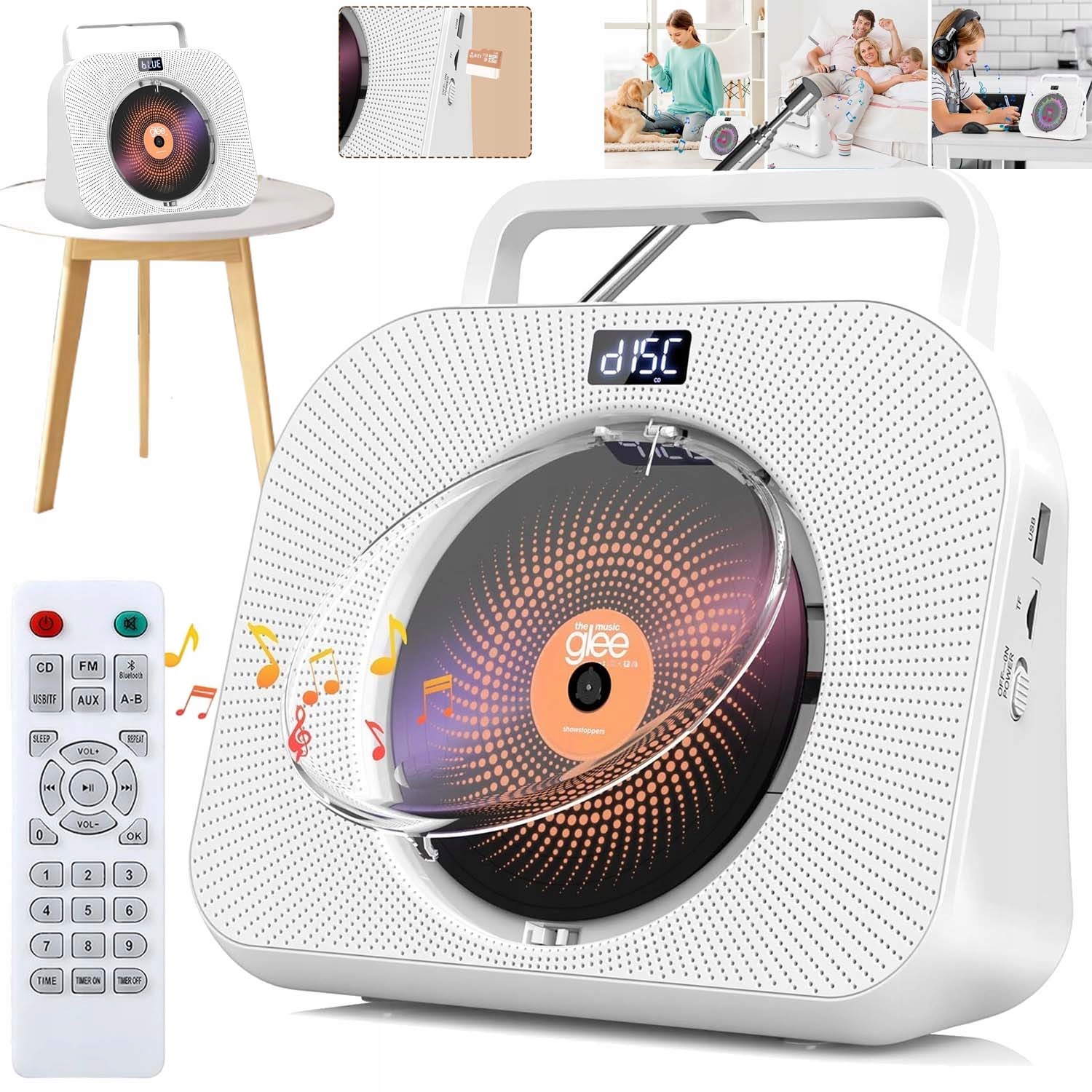 Přenosný CD Přehrávač Duální Hifi Reproduktory Bluetooth 5.0 Fm Rádio Mini