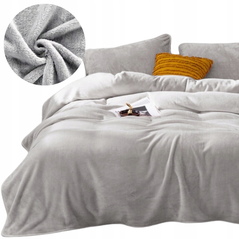 Pościel 200x220 pluszowa polarowa gładka miś zimowa ciepła szara