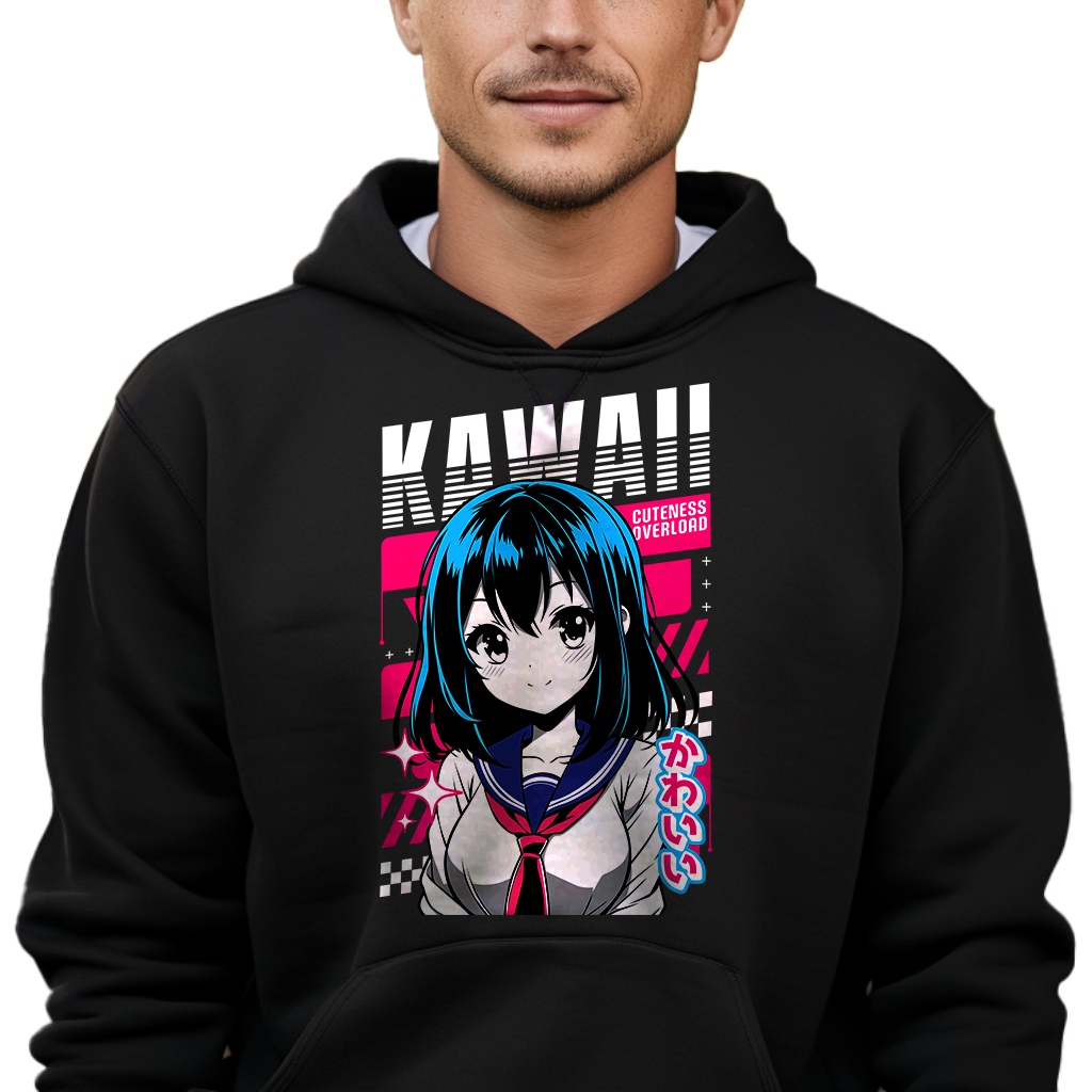 Mikina S Kapucí Pro Mládež Černá XXL Školní Anime Vr MIX Vzorů