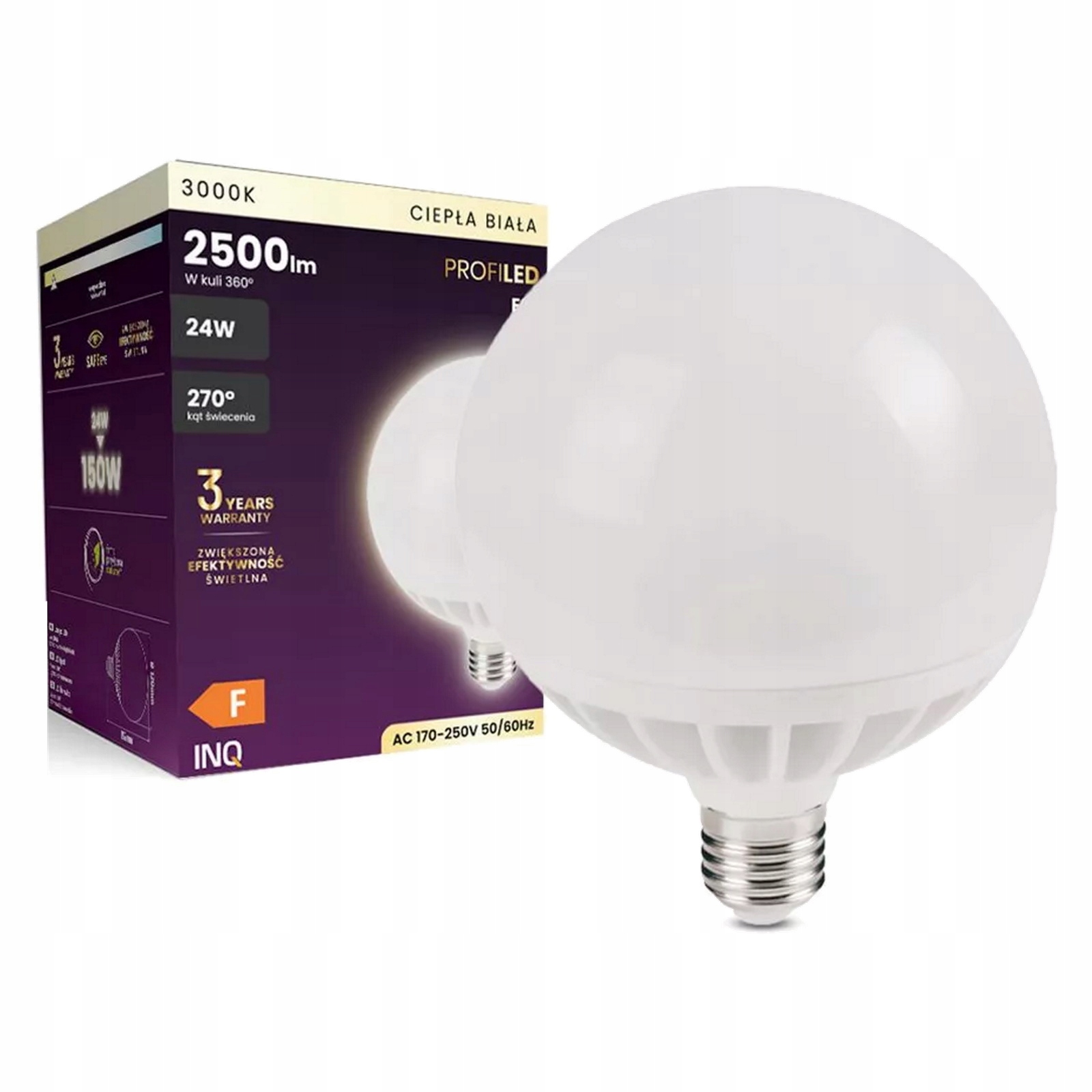 

Inq E27 24W G120 2500lm 3000K ciepła biała