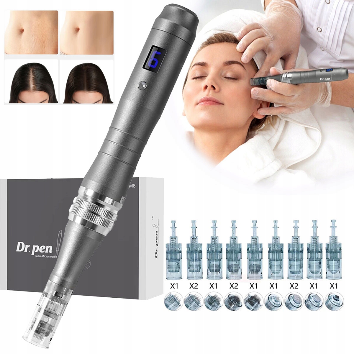 Dr Pen M8+ 12 Kartridży Bezprzewodowy Dermapen 6-poziomowy