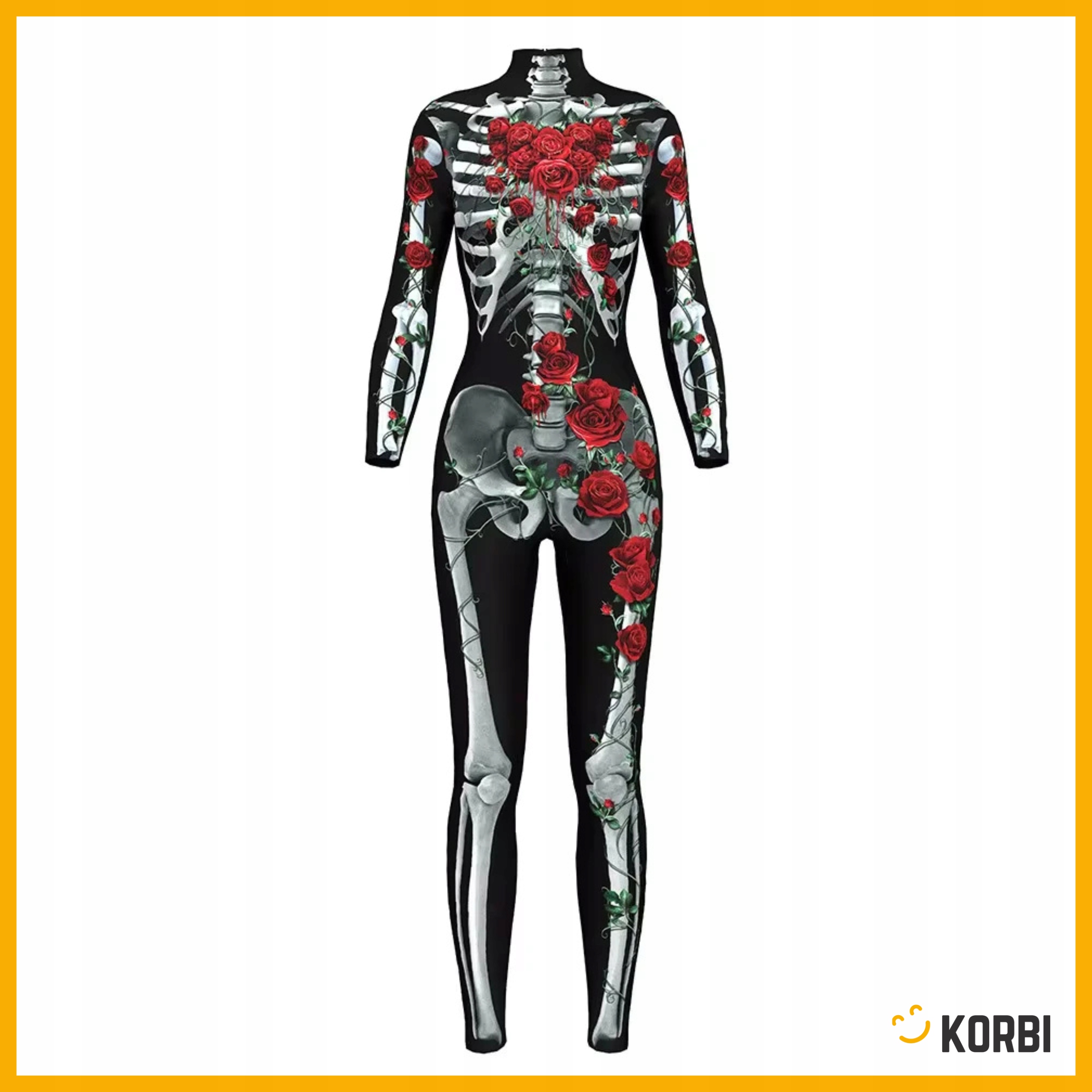 SZKIELETORKA STRÓJ KOŚCIOTRUP Z RÓŻAMI KOMBINEZON HALLOWEEN KARNAWAŁ L Marka Korbi