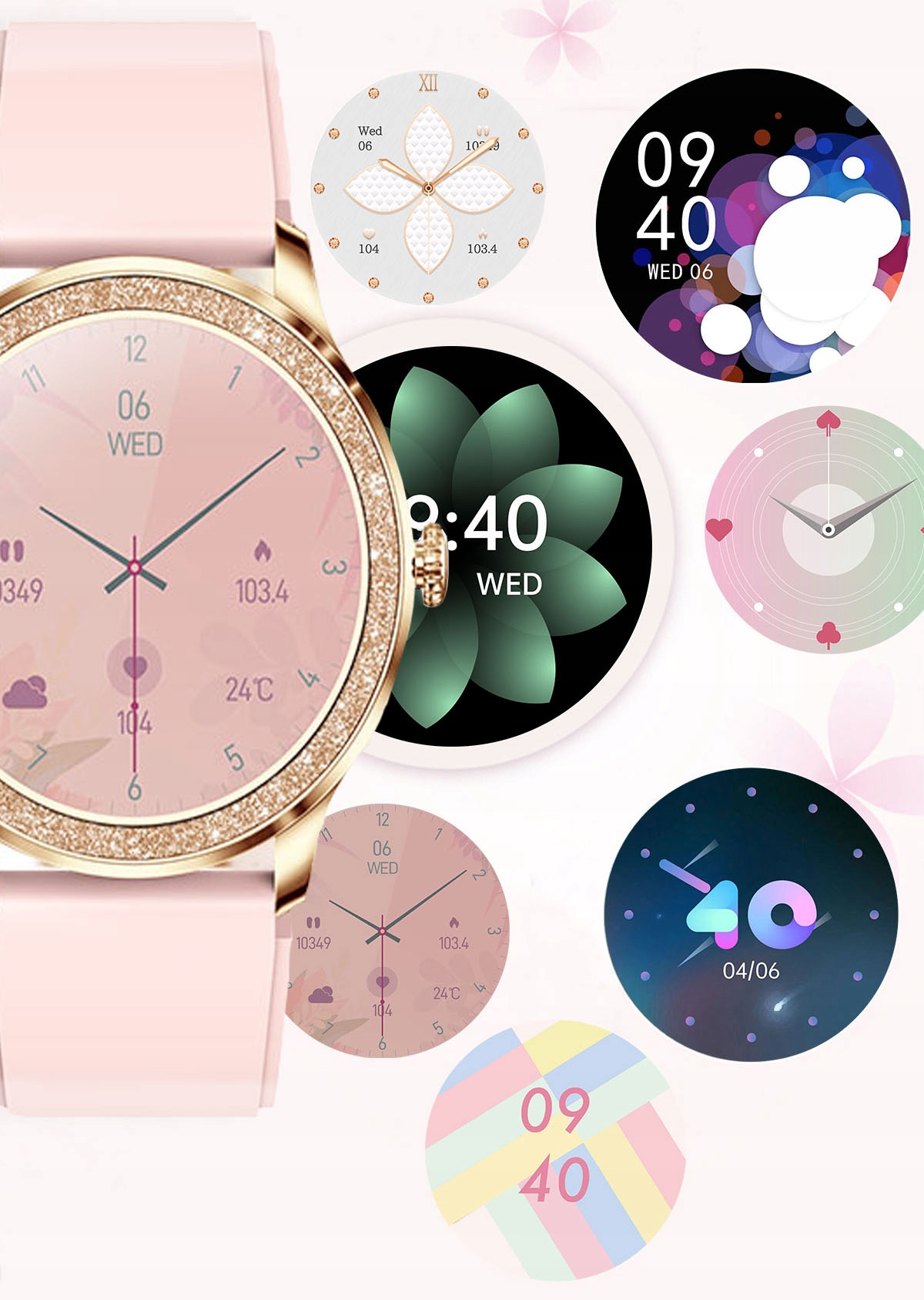 SMARTWATCH ZEGAREK DAMSKI POLSKIE MENU ROZMOWY CIŚNIENIE PULS SPORT ZDROWIE Transmisja danych brak