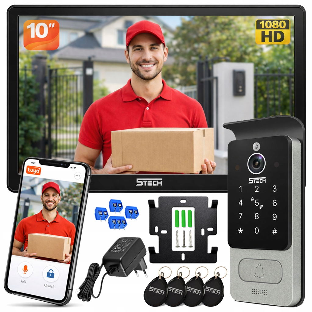Wideodomofon 5TECH Cyfrowy Wi-Fi Virgo 10" 82228 Czytnik Szyfrator 2-ŻYŁOWY
