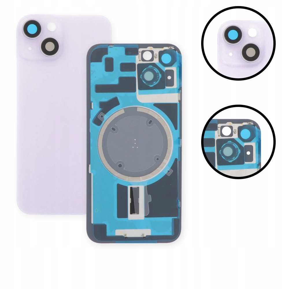 Tylna szyba klapka baterii panel tylny ramka do iPhone 14 Plus, fioletowa