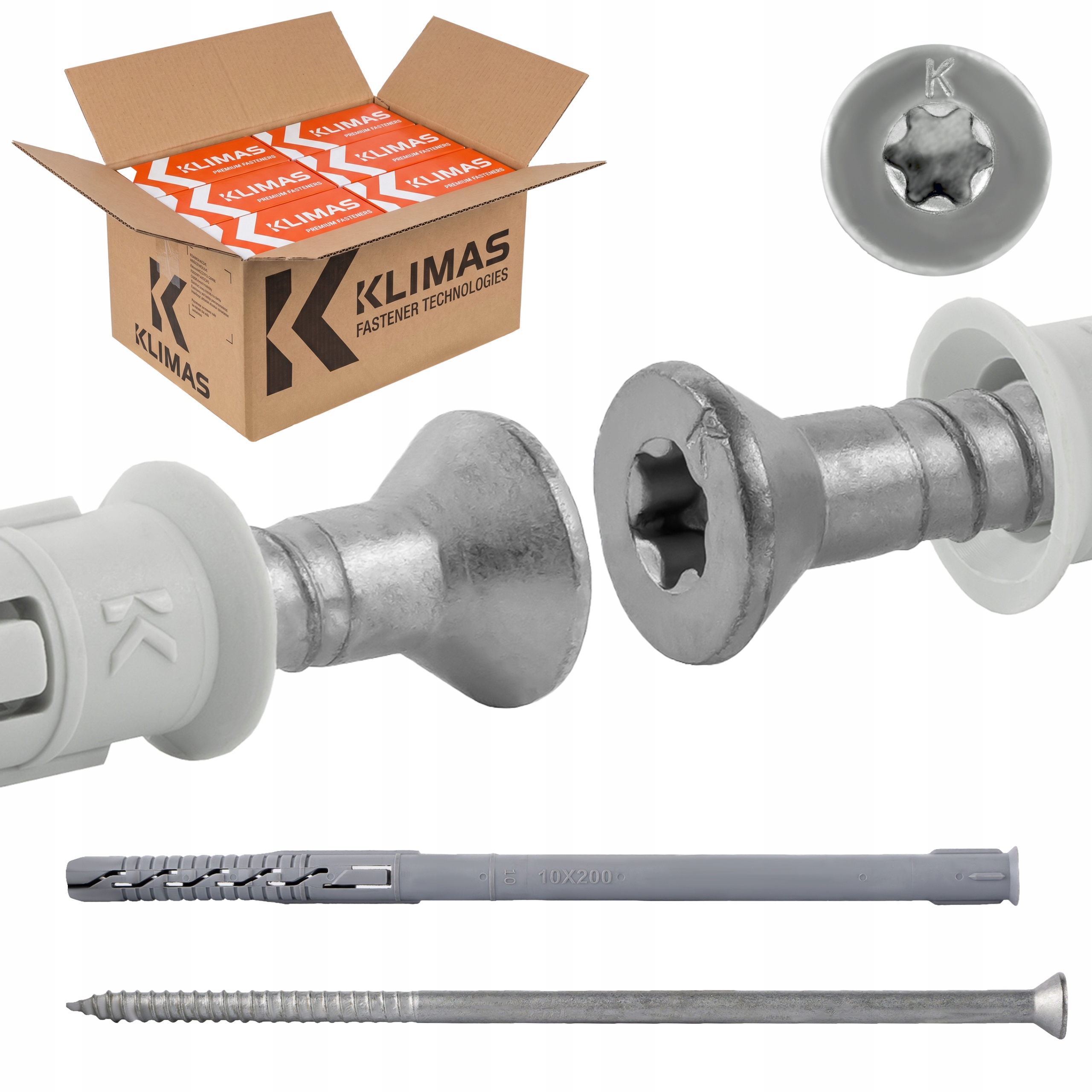 Rámové rozperné kolíky 10x200 mm 200 ks kužeľová hlava Torx Klimas Kps-fast