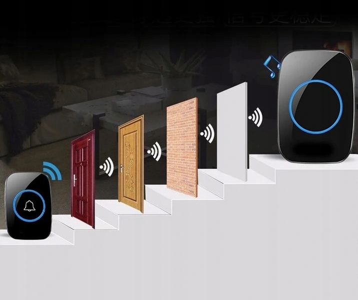 DZWONEK DO DRZWI DOMU DOMOFON BEZPRZEWODOWY WODOODPORNY IP44 300M BATERIE Marka Azaris