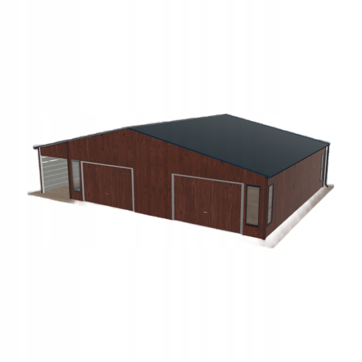 Plechová garáž 9.5 x 8.5 m s přístřeškem Tmavý ořech