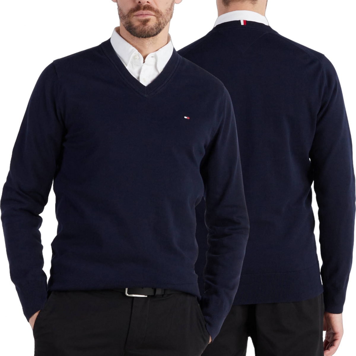 Tommy Hilfiger pánský svetr v-neck modrý svetr MW0MW30956-DW5 M