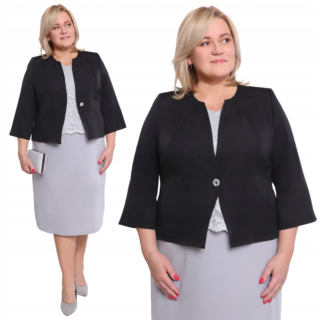 Černé sako s ozdobným knoflíkem 48