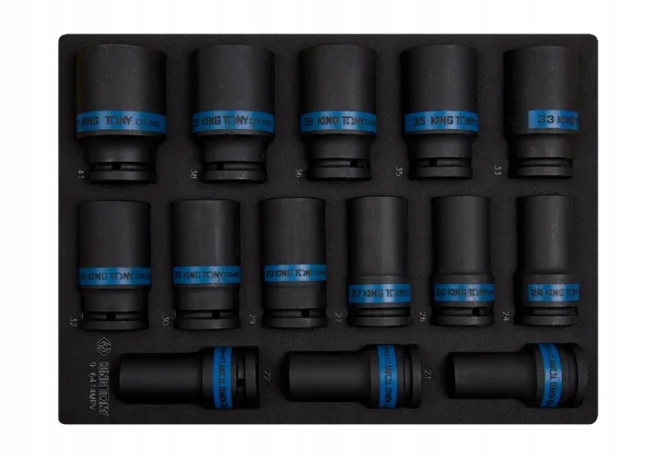 ZESTAW NASADEK UDAROWYCH 3/4" 14cz. DŁUGIE 6-kąt. 19 - 41mm, WKŁAD Z PIANKI