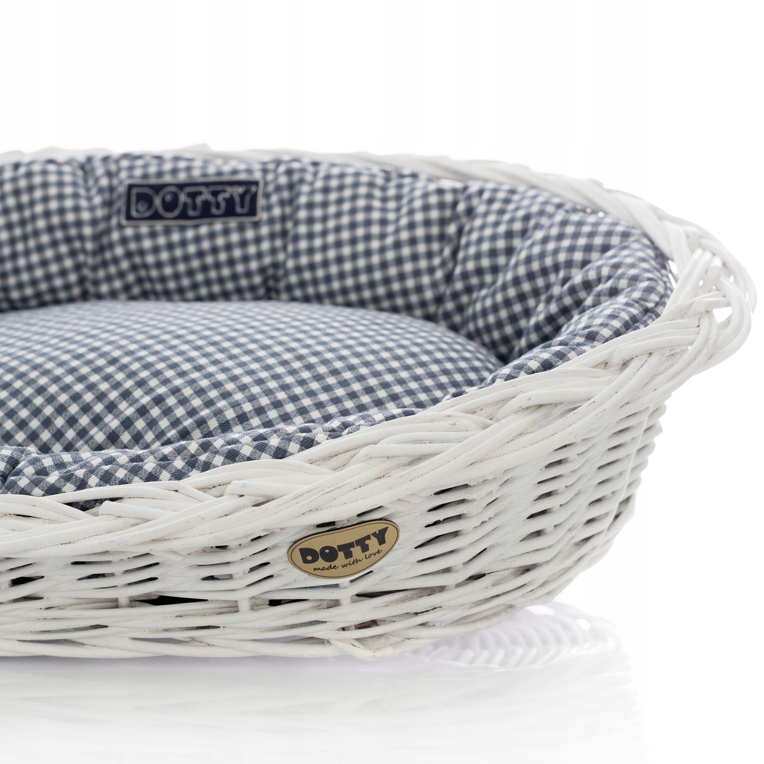 Proutěný pelíšek pro psa kočku s malovaným košem, bílý košík, bavlna