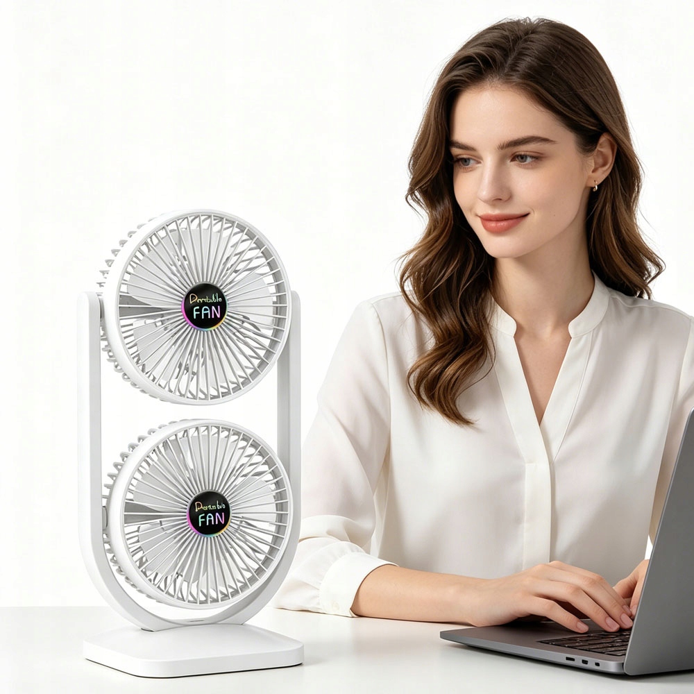 Stolní ventilátor s dvěma nastavitelnými hlavicemi rotace 270 stupňů