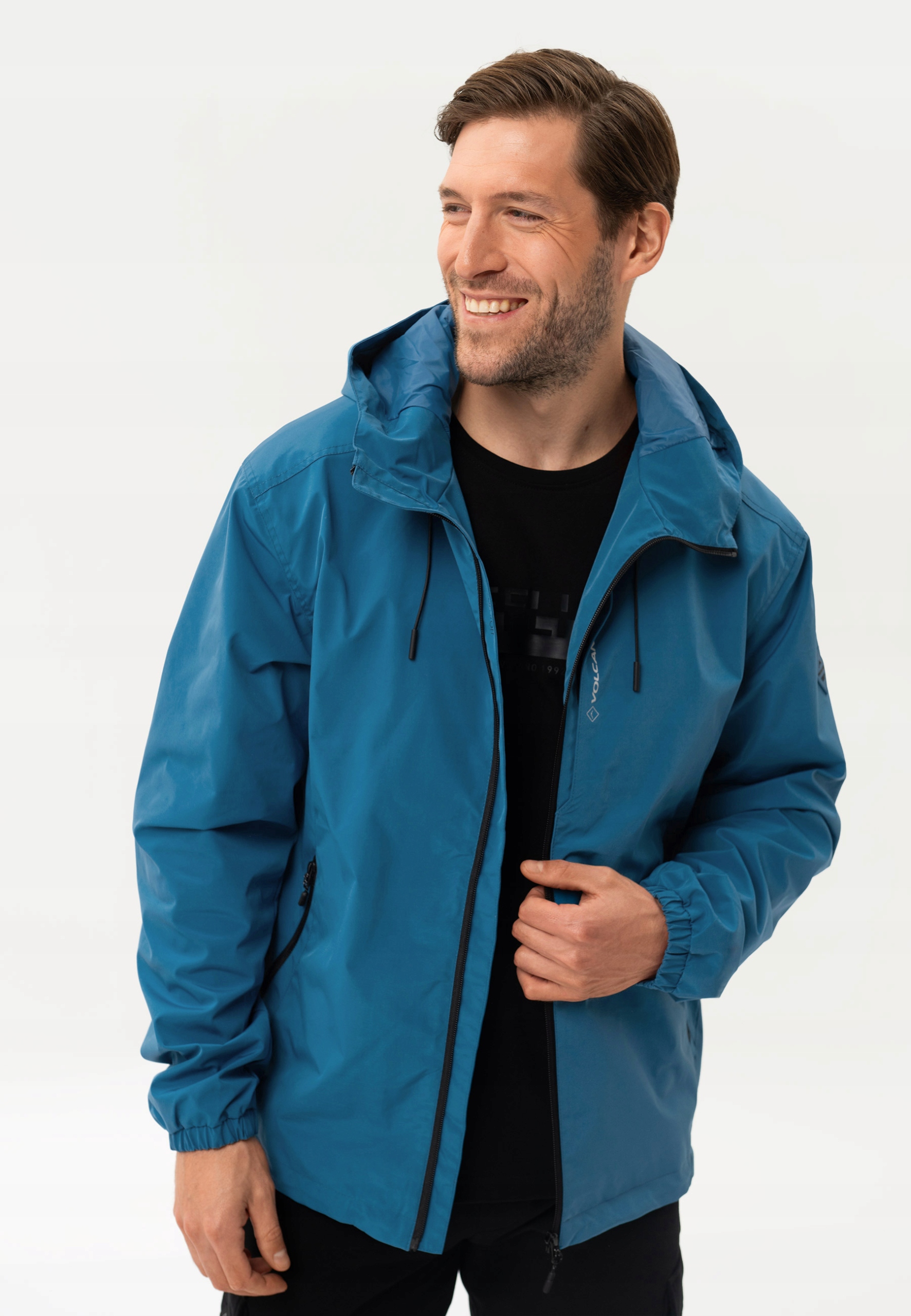 MĘSKA KURTKA PRZECIWDESZCZOWA Z KAPTUREM NIEBIESKA VOLCANO J-KENZI