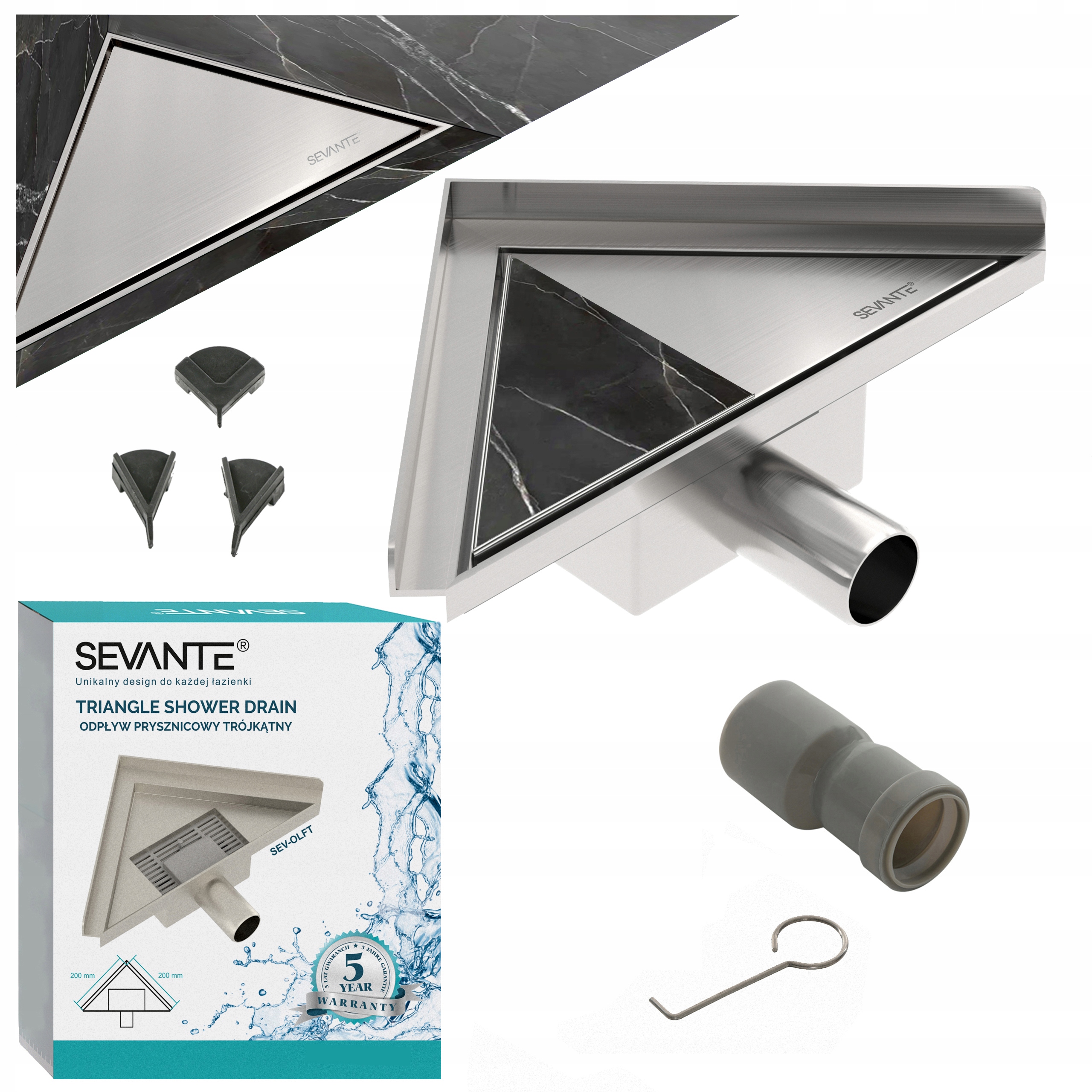 Podlahový odtok 2v1 trojúhelníkový 20 cm Flat rohový nerez nerezová ocel 304