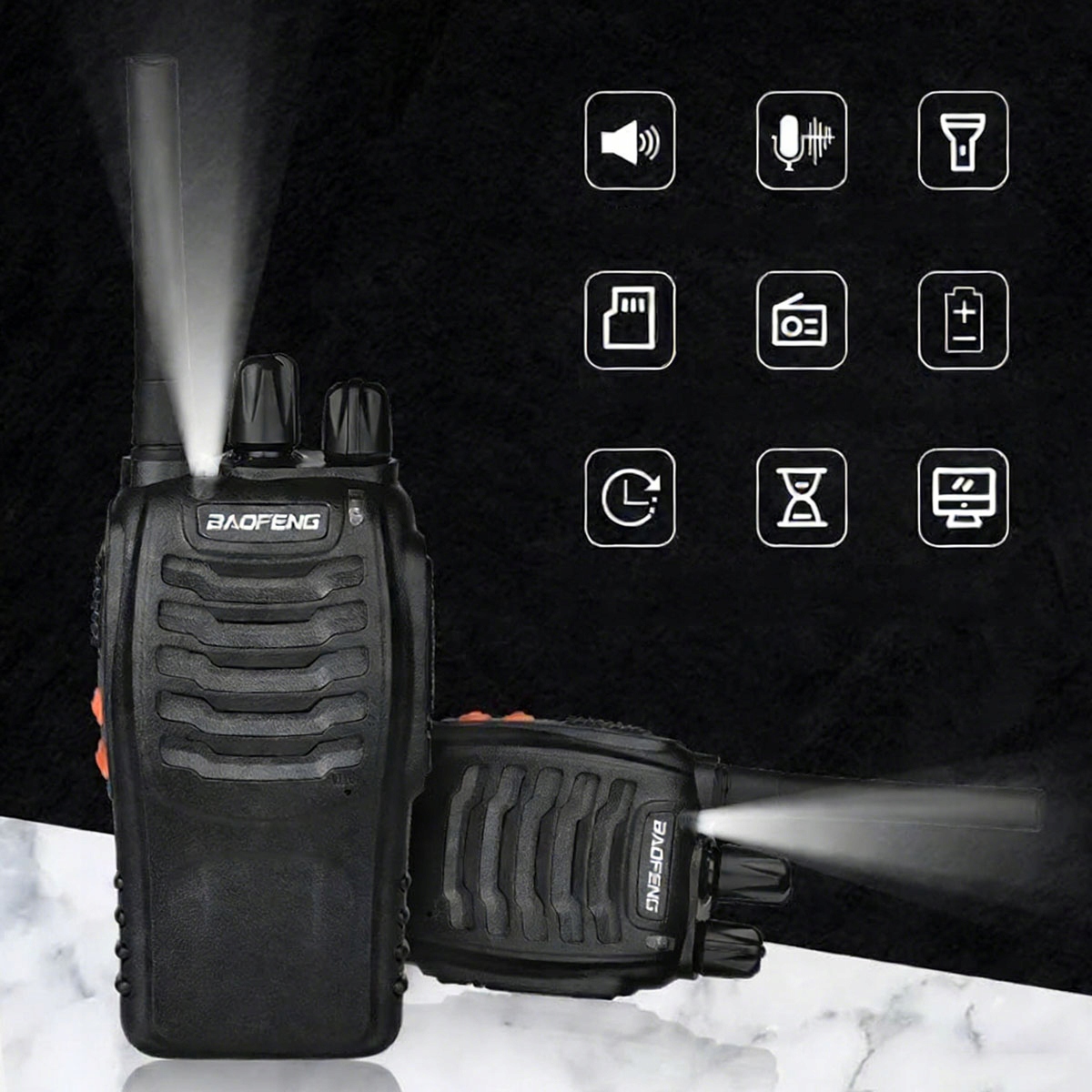 Krótkofalówki 4x Walkie Talkie Baofeng Radiotelefon Latarka Duży Zasięg