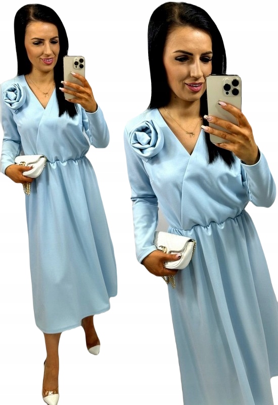 Šaty midi zavinovací výstřih s růží šaty na svaté přijímání křest Světle Modrá M